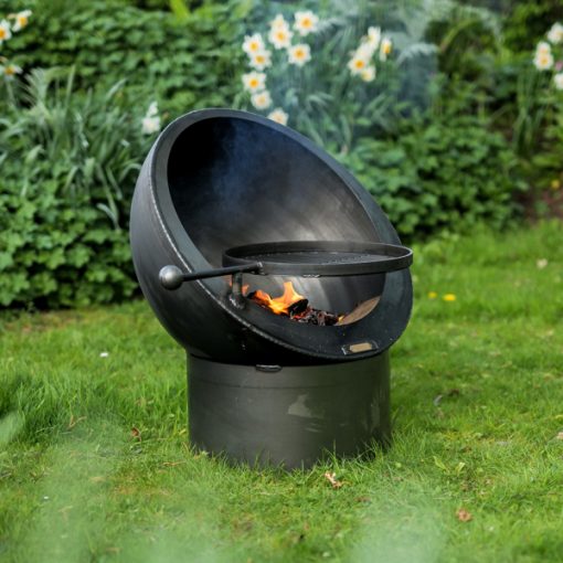 Tilted Sphere Firepit with Swing Arm